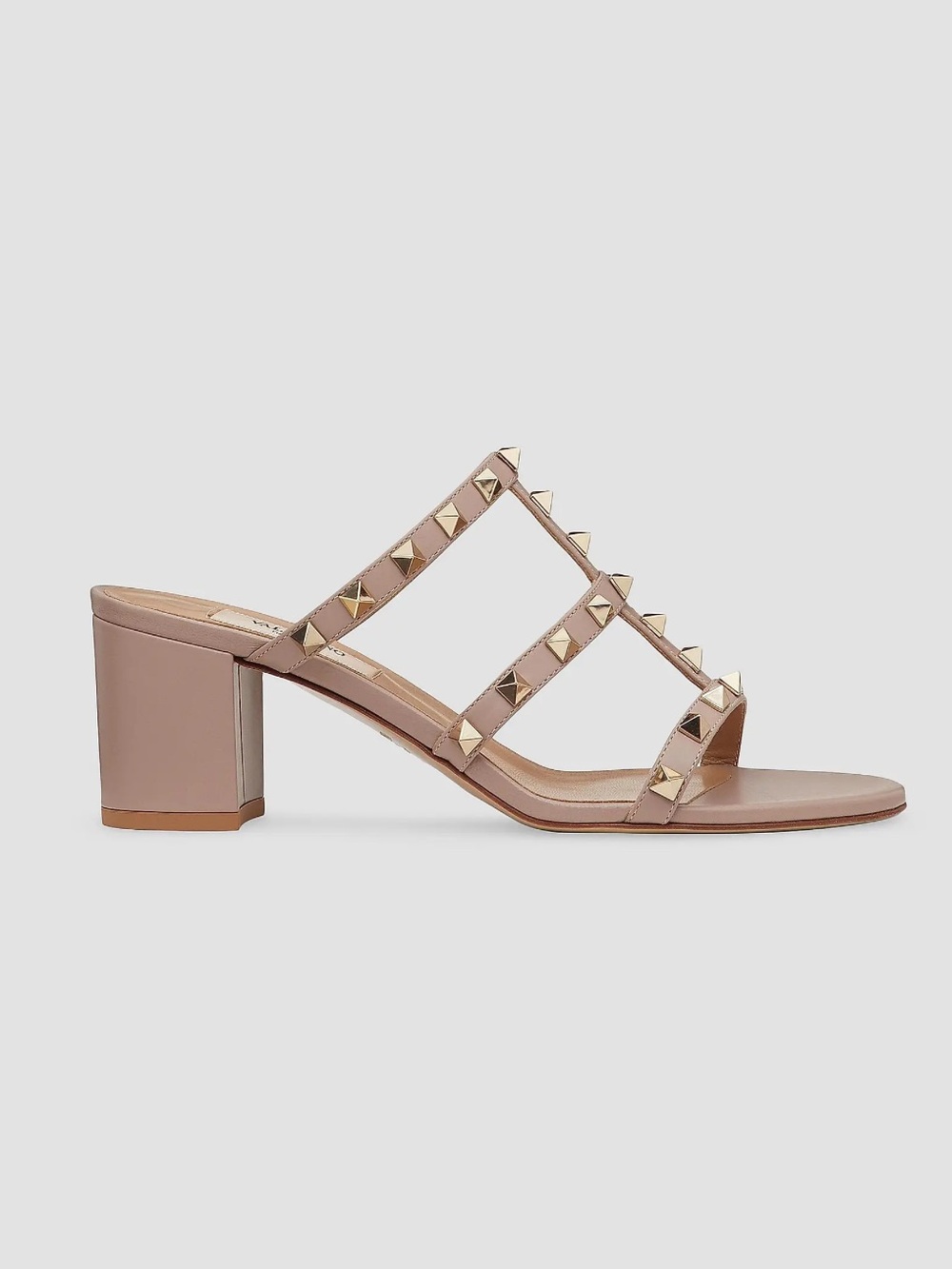 Valentino Garavani Rockstud Calfskin Leather Slide Sandals in Poudre 60MM NWOB